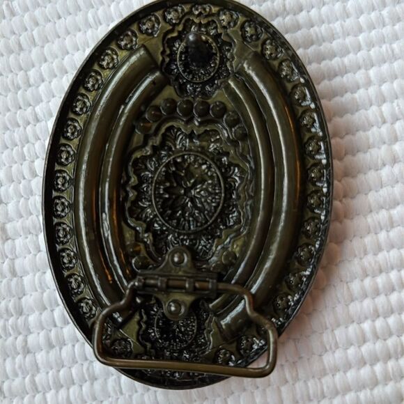 Western Vintage Style Metal Belt Buckle – Ornate Design with Faux Turquoise - Picture 6 of 10